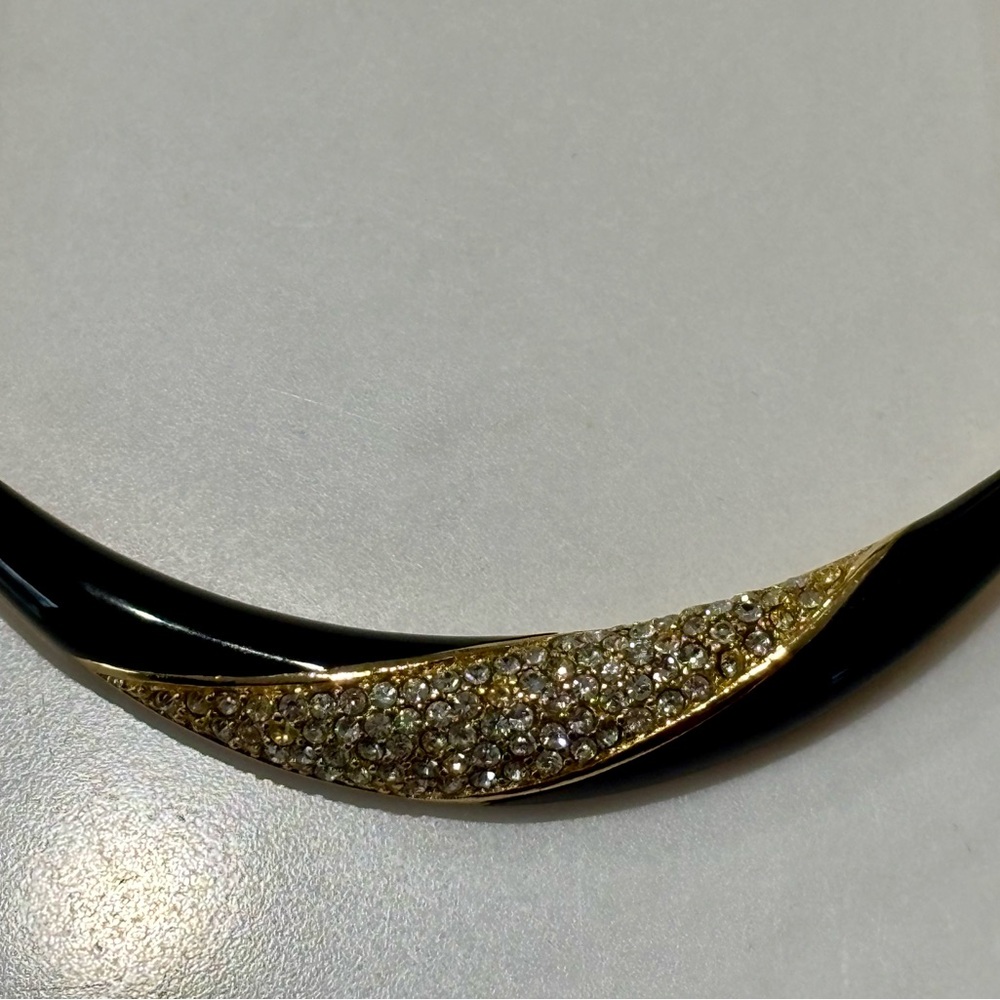 Christian Dior Elegant Black Enamel Crystal and Gold Necklace